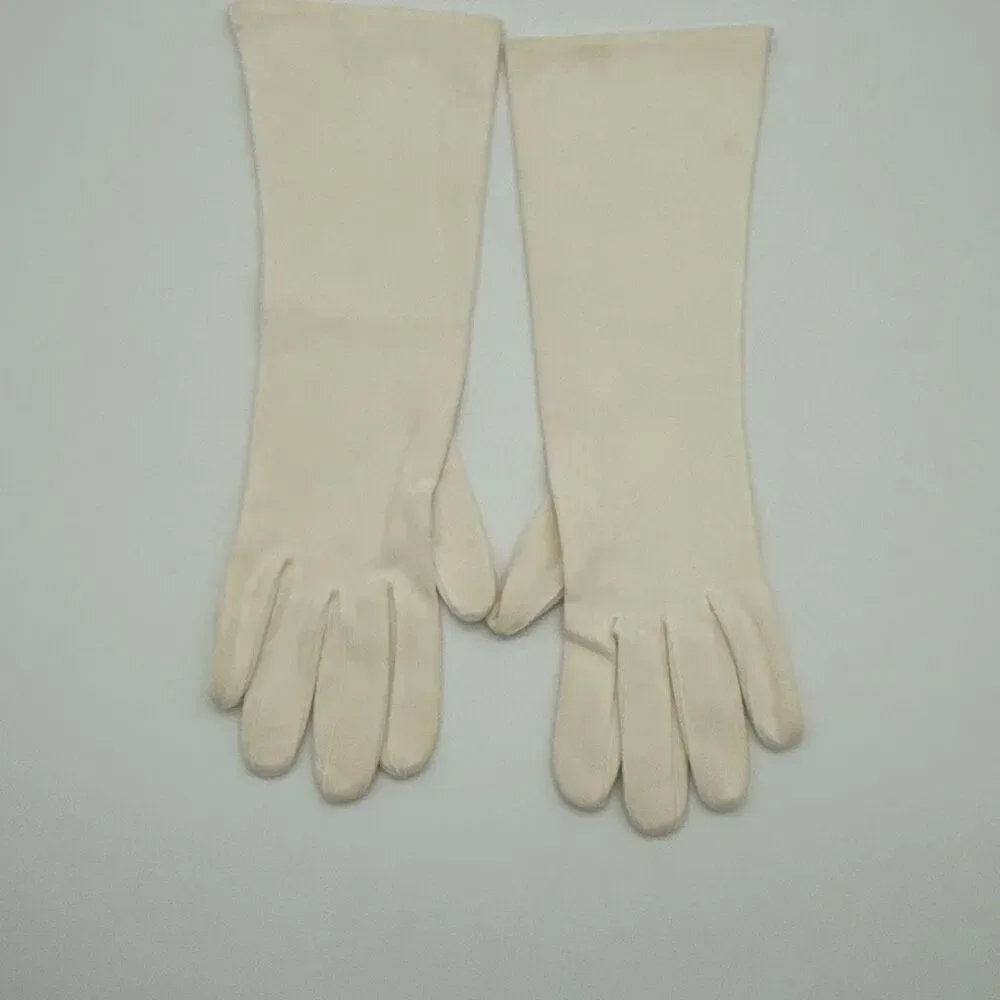 1950s French Doeskin Kid Leather Opera Gloves 13.5” Ivory Old Hollywood Collecto